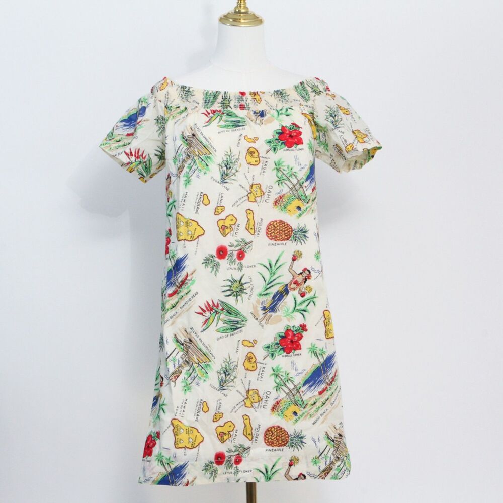 J.Crew Women's Multicolor Short Sleeves Hawaii Print Smock Shift Dress Size 2